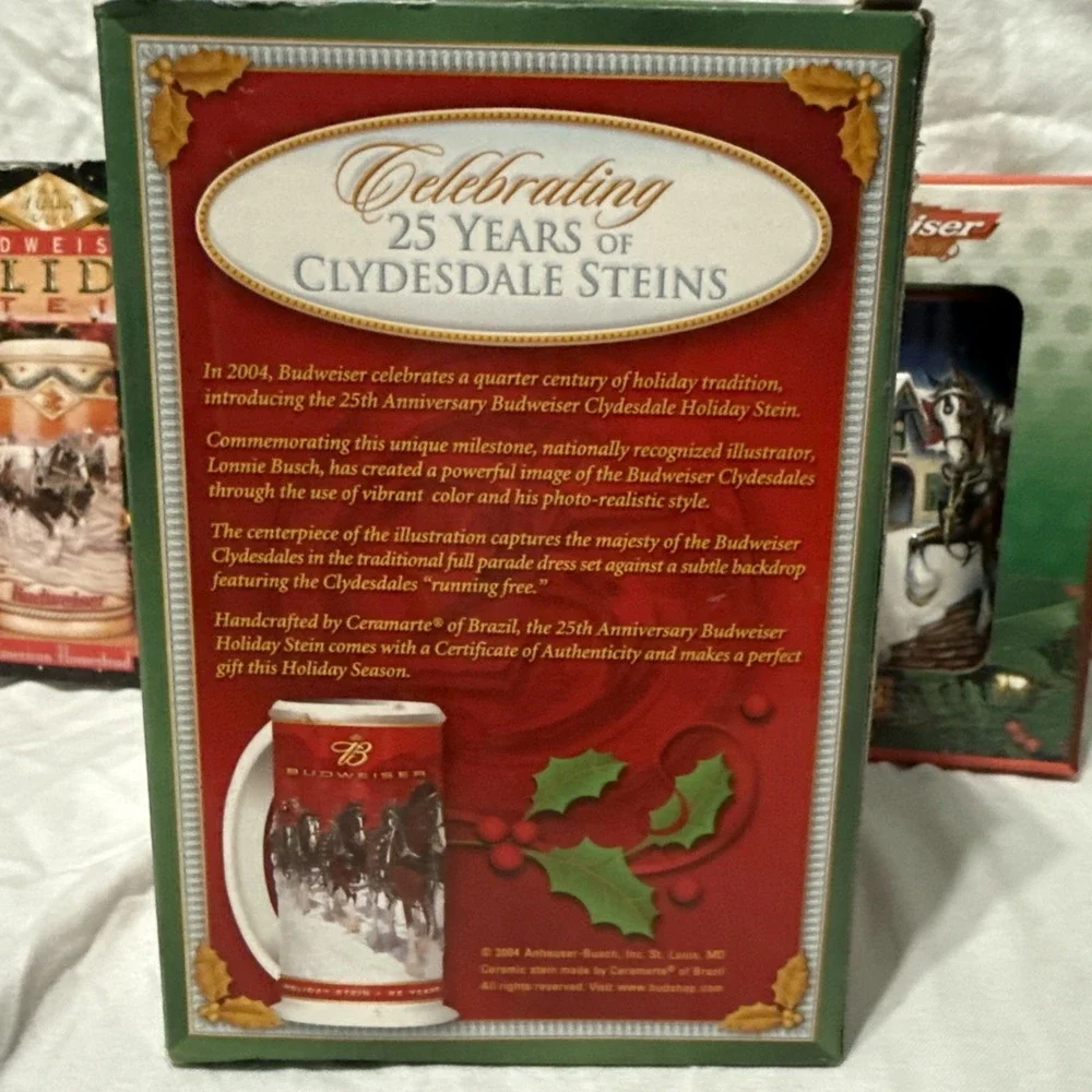Vtg 96; 98; 04 Budweiser Holiday Stein Collection Christmas Same Day Shipping US